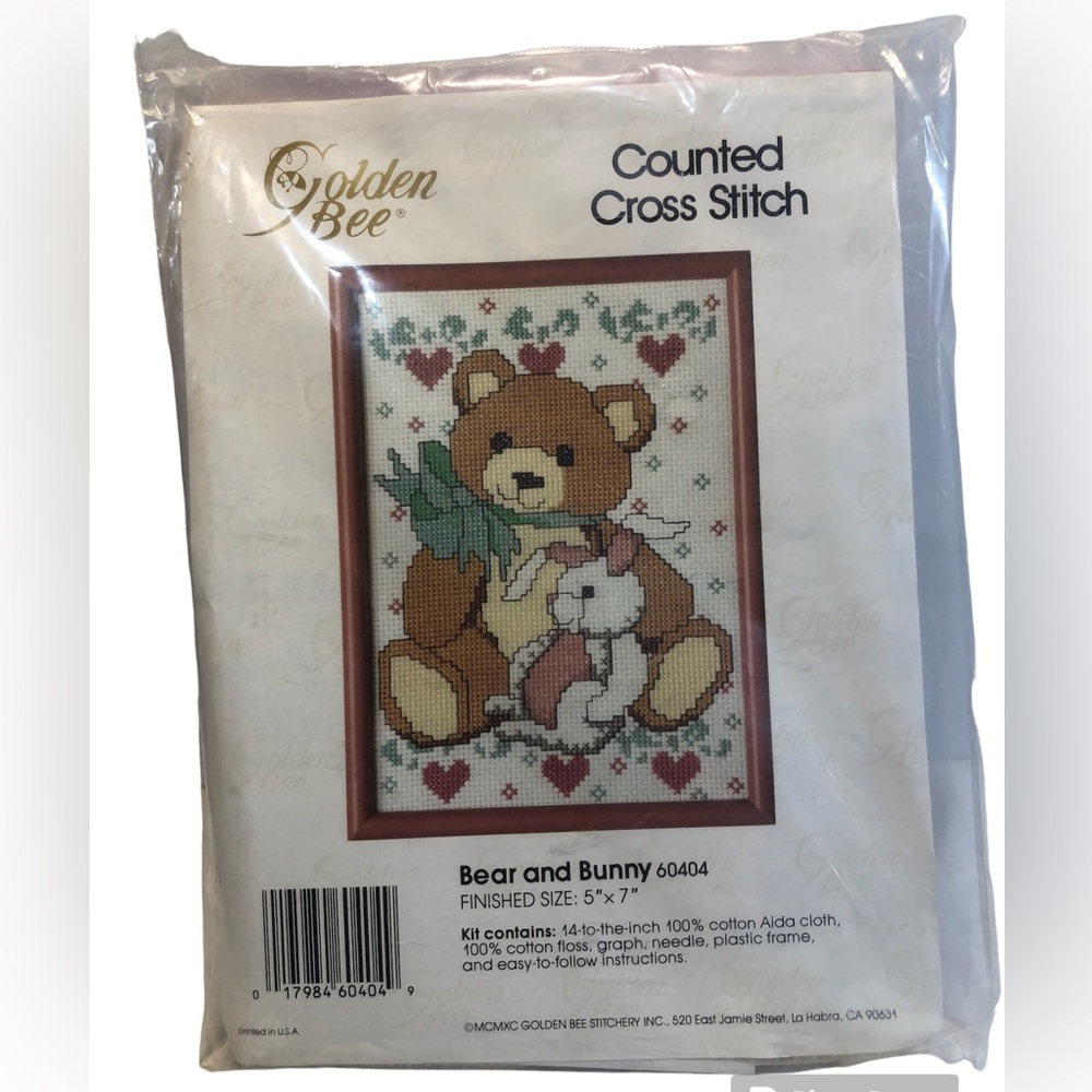 Golden Bee Bear and Bunny 60404 Counted Cross Stitch Kit Includes Frame New